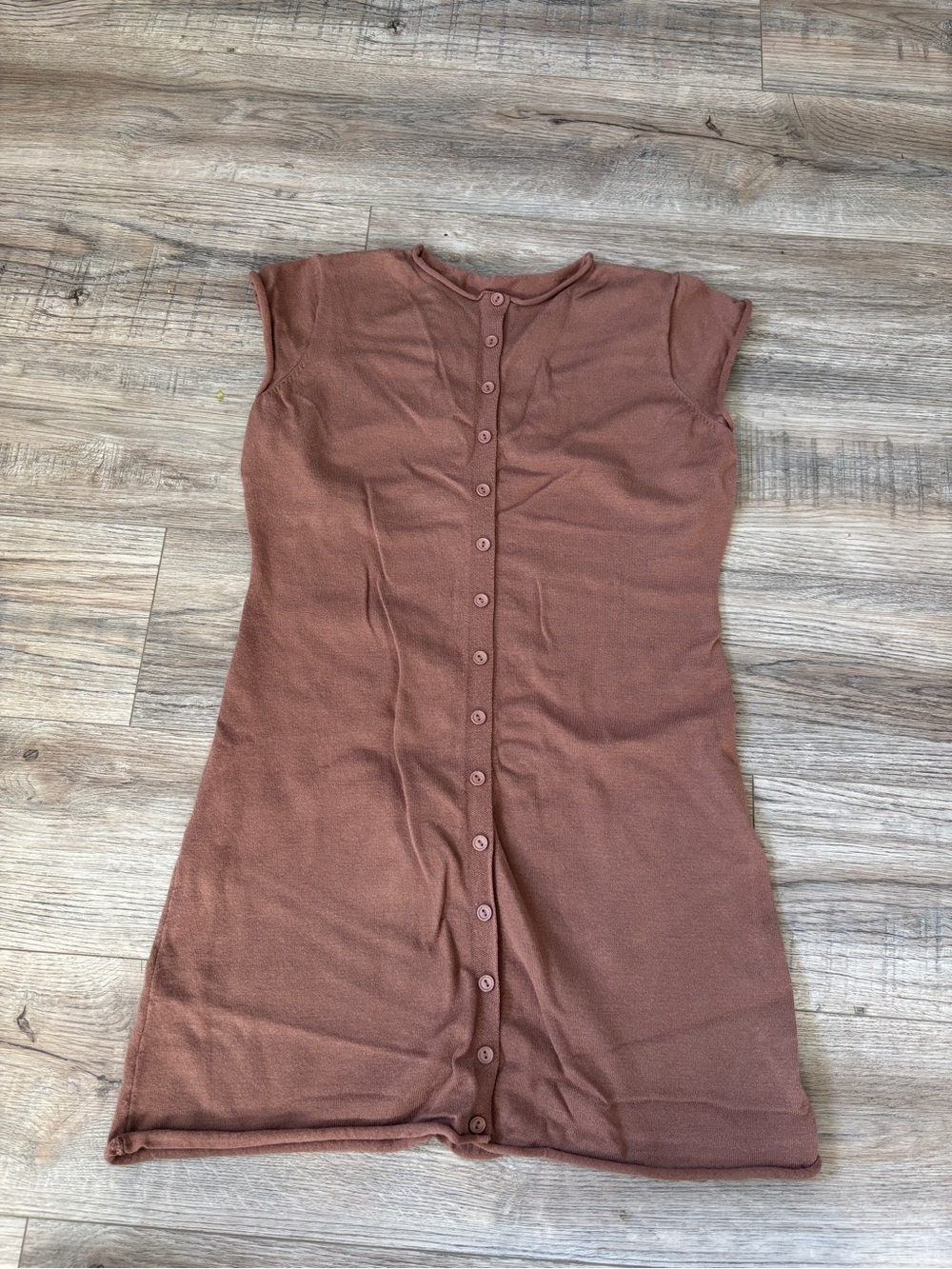 Rolled Hem Button-Front Short Sleeve Mini Dress
